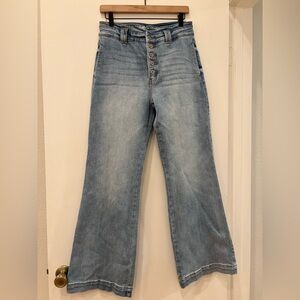 KanCan high rise high waisted button fly straight wide leg jeans washed denim